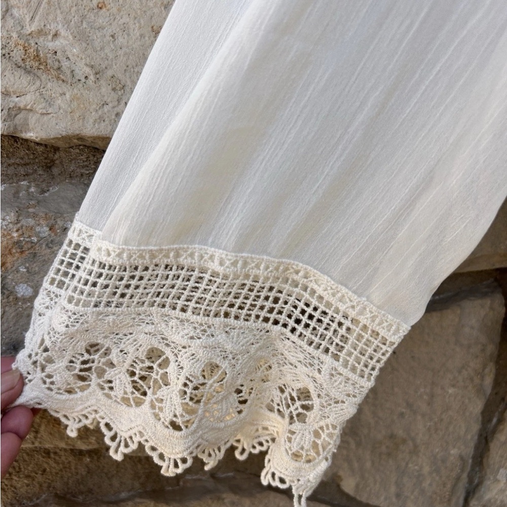 BFA Classics 6 Button Crochet Lace Topper Cardigan Medium Ivory Chiffon EC‎ - Picture 6 of 13